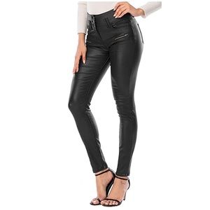 Ecupper Black Faux Leather Pants High Waisted Skinny Coated Leggings